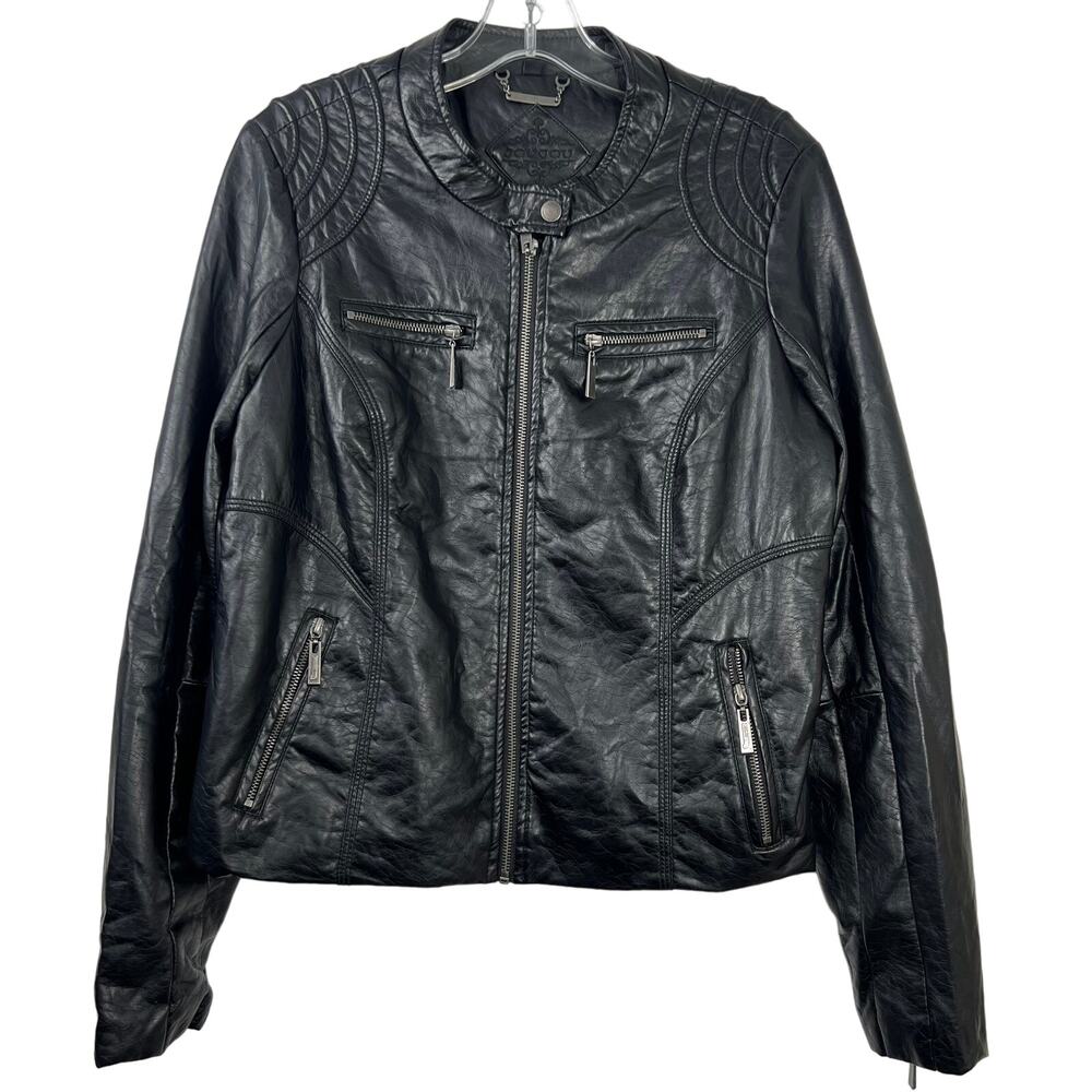 JouJou Women's Faux Leather Moto Jacket Long Sleeves Zipper Pockets Size XXL